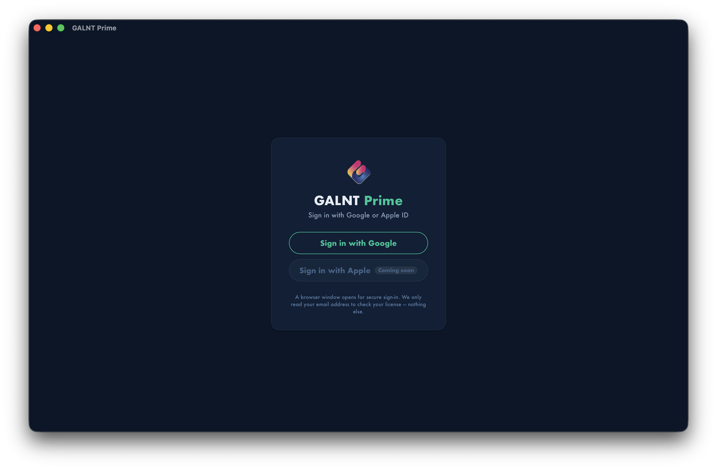 The welcome / sign-in screen