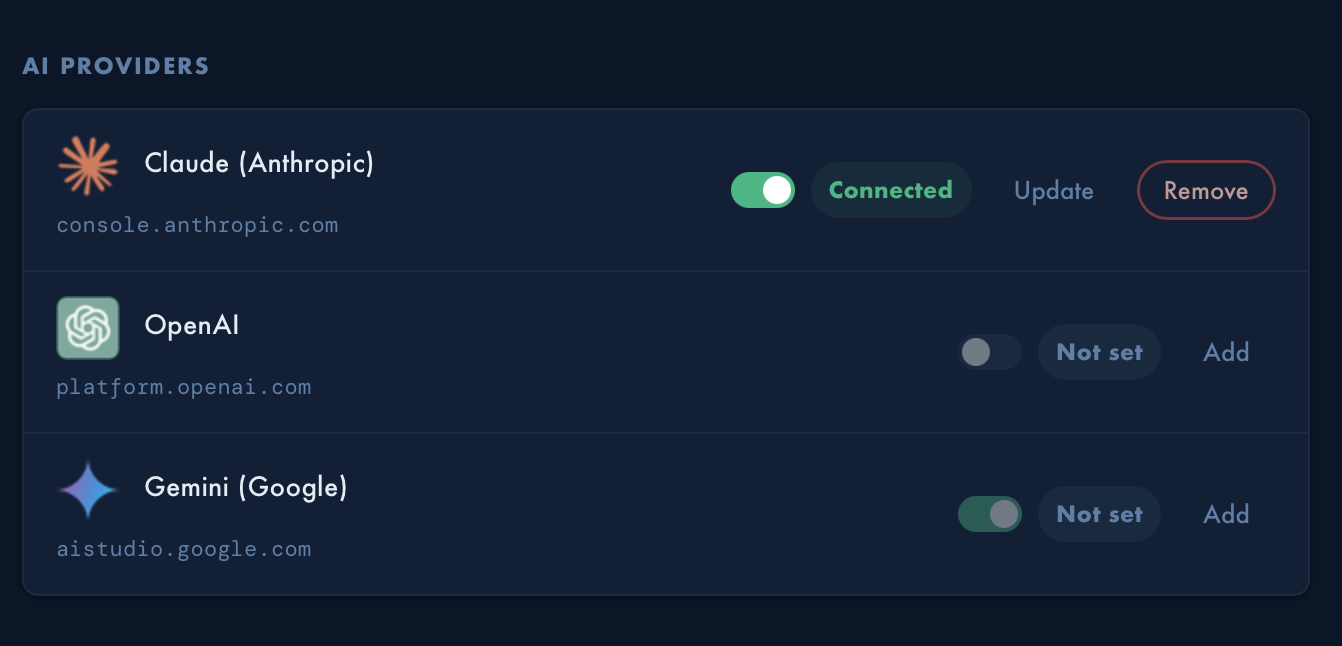 Settings → AI Providers